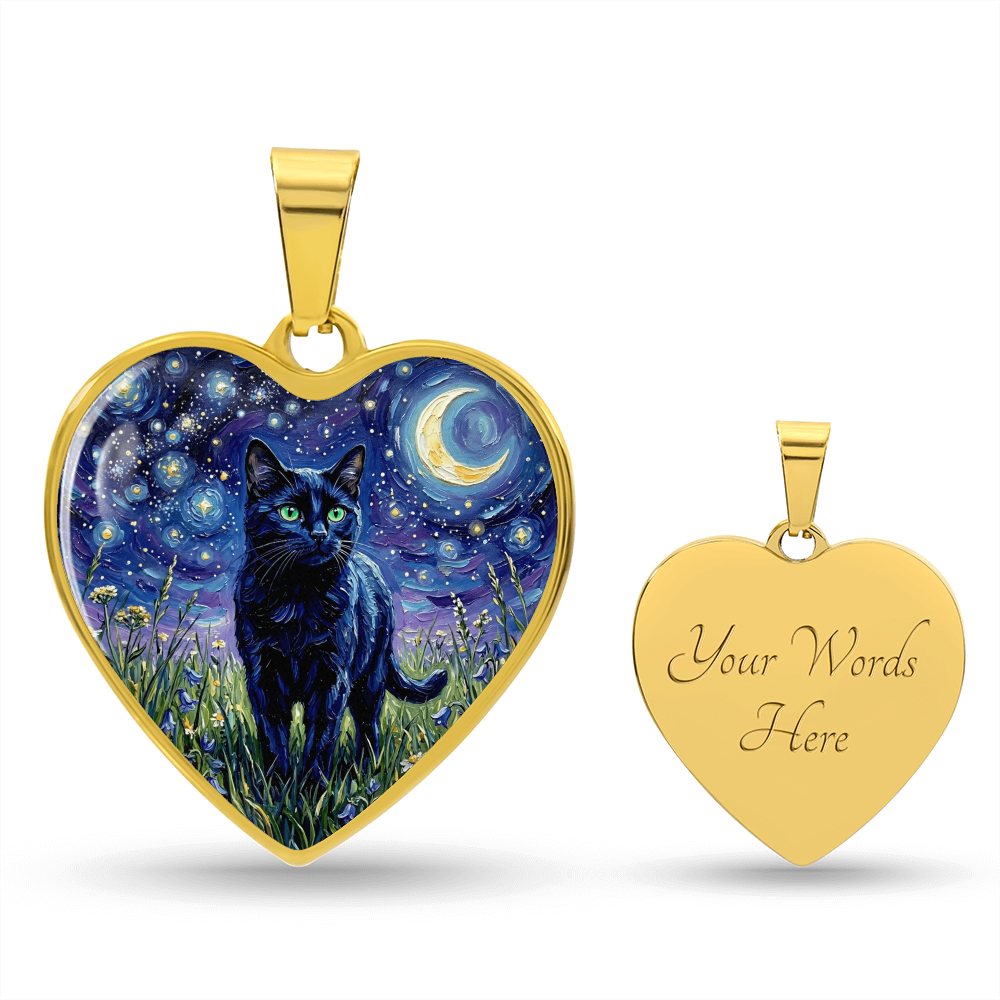 Amongst The Flowers - Black Cat Heart Necklace