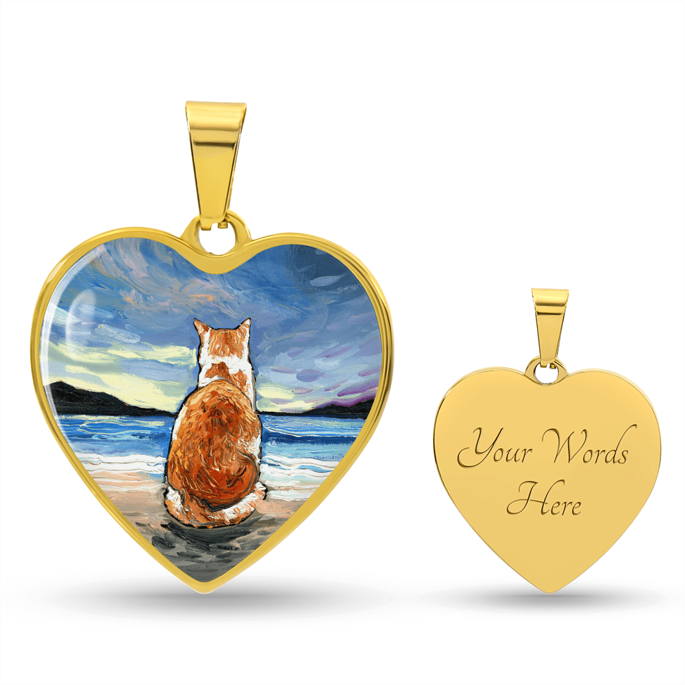 Beach Days - Orange and White Tabby Heart Necklace