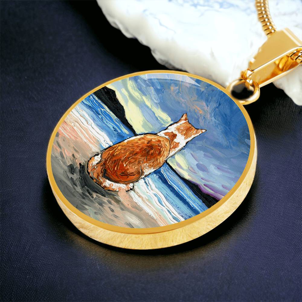 Beach Days - Orange and White Tabby Round Necklace