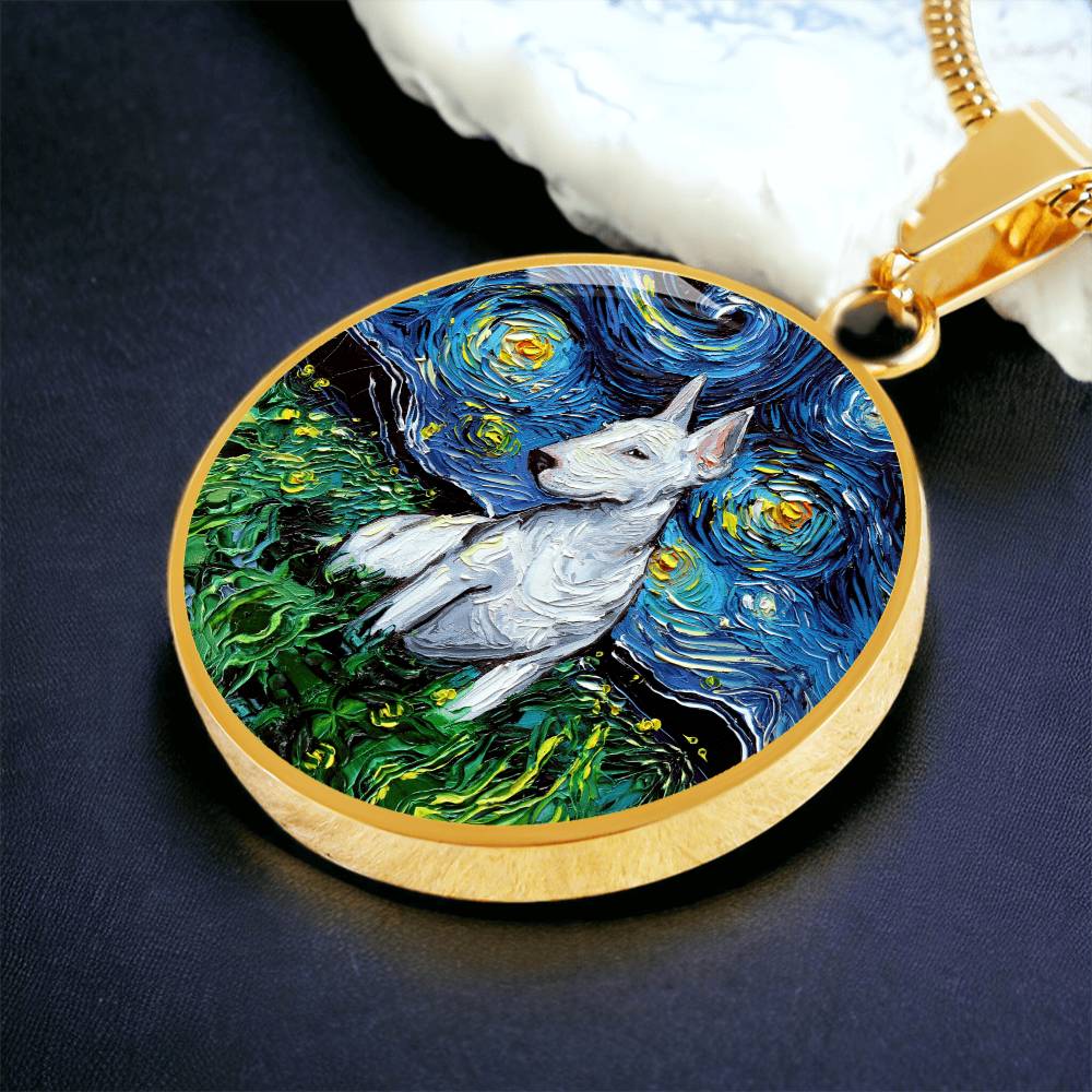 Bull Terrier Starry Night Round Necklace