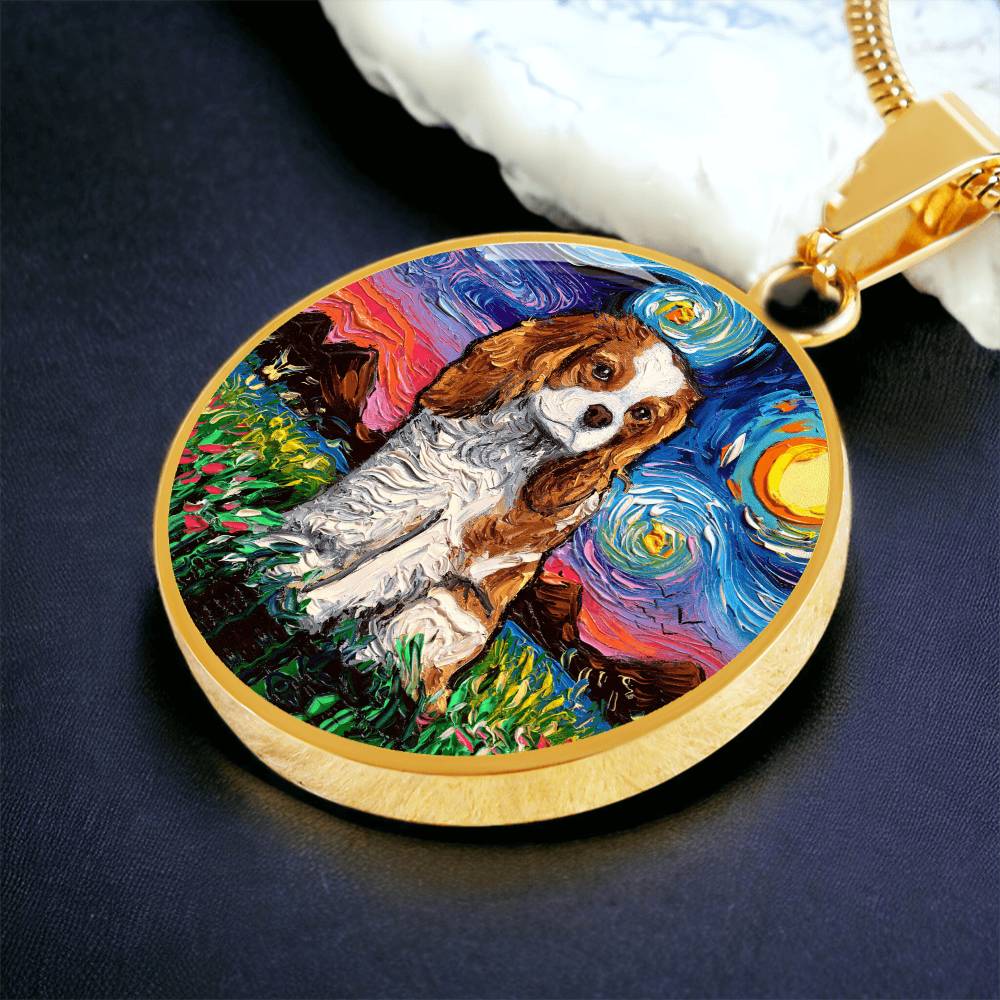 Blenheim Spaniel Starry Night Round Necklace