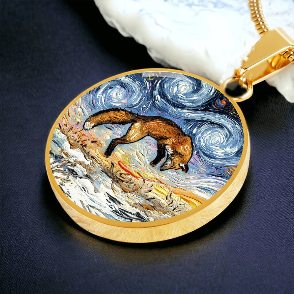 Pounce Jumping Fox Starry Night Round Necklace