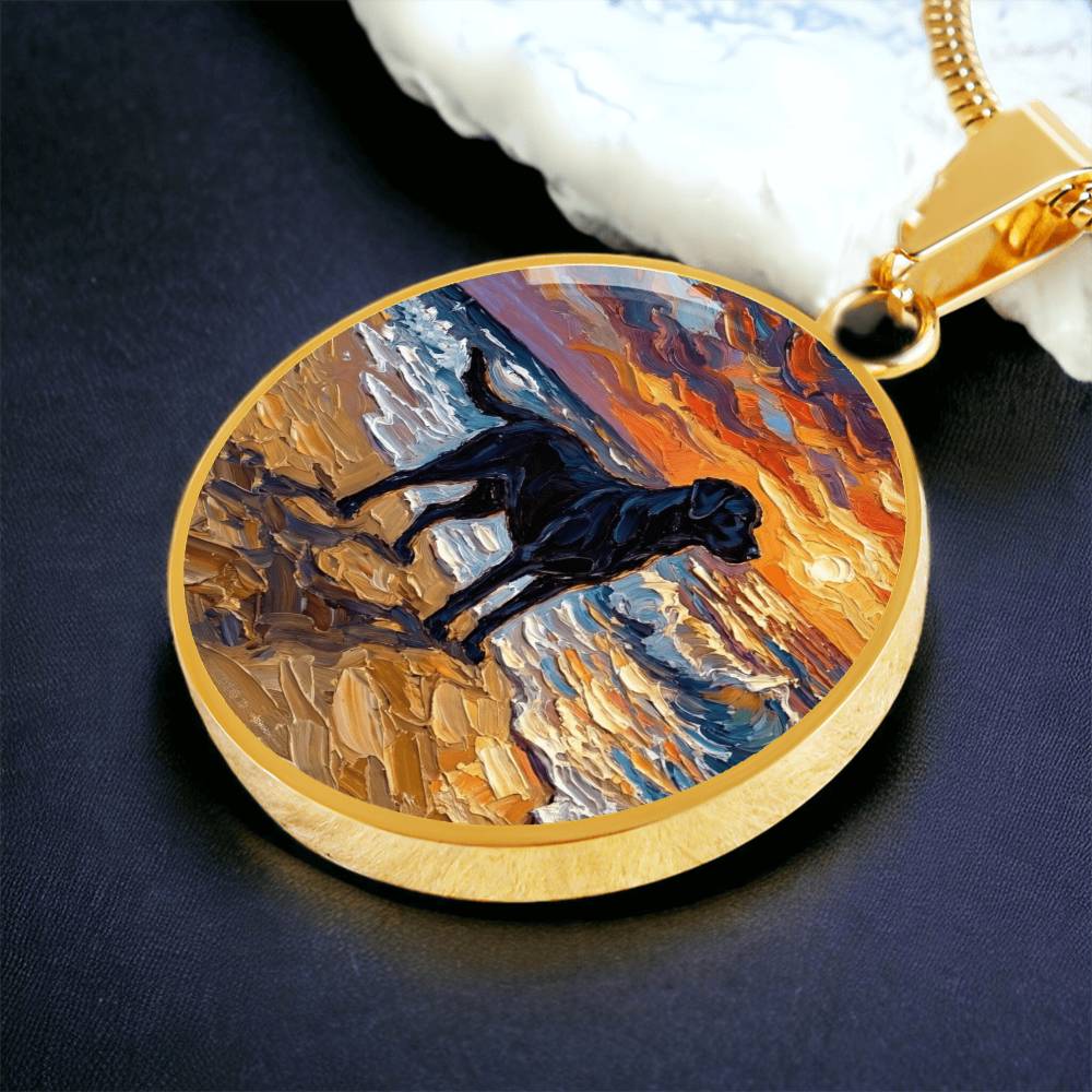Summer Sunset - Black Labrador Round Necklace