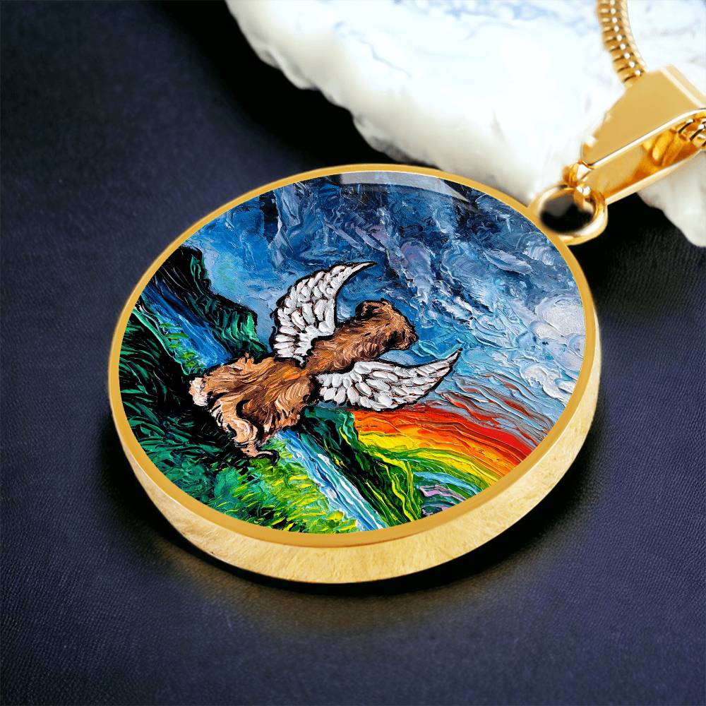 Rainbow Bridge Golden Retriever Round Necklace