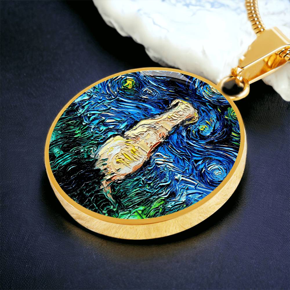 Yellow Labrador Back Starry Night Round Necklace