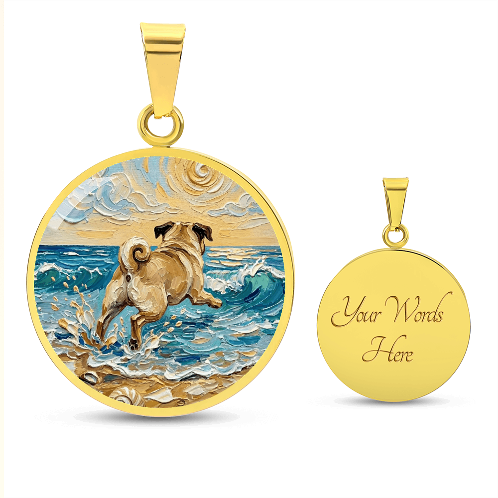 Frolicking Pug Round Necklace