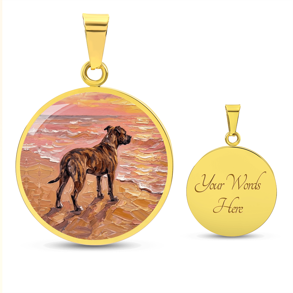 Beach Day - Brindle Pit Bull Round Necklace