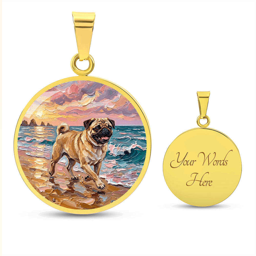 Summer Sunset - Fawn Pug Round Necklace