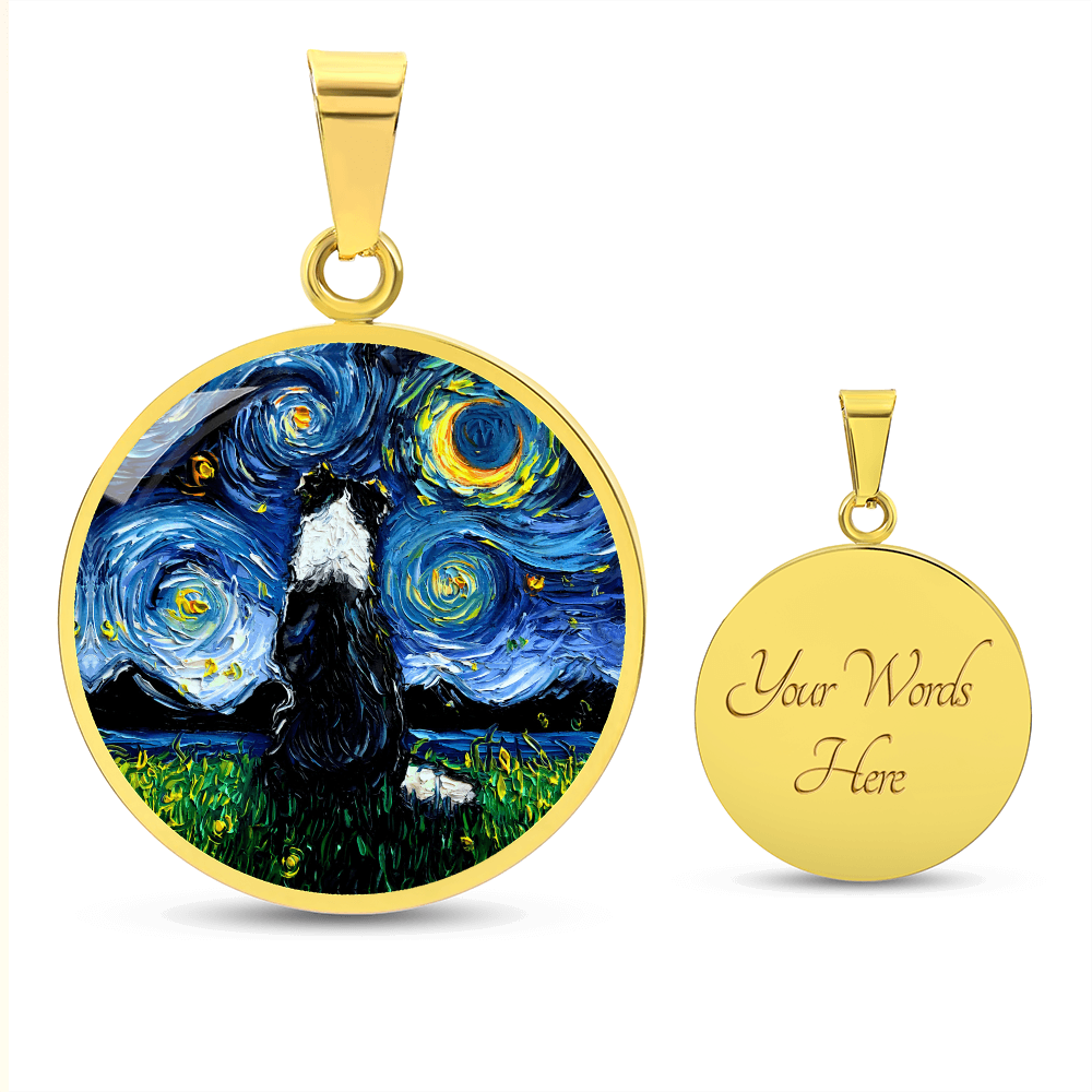 Border Collie Back Starry Night Round Necklace
