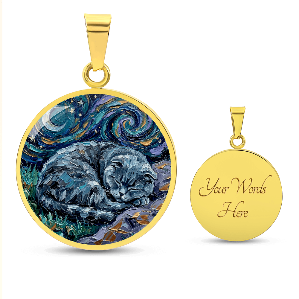 Sleepy Scottish Fold Round Necklace