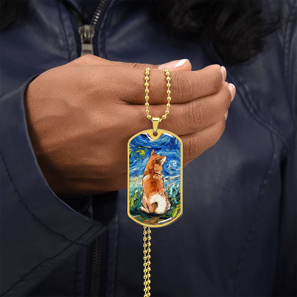 Shiba Inu Starry Night Dog Tag Necklace