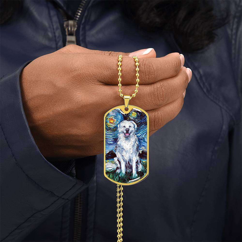 Great Pyrenees Starry Night Dog Tag Necklace