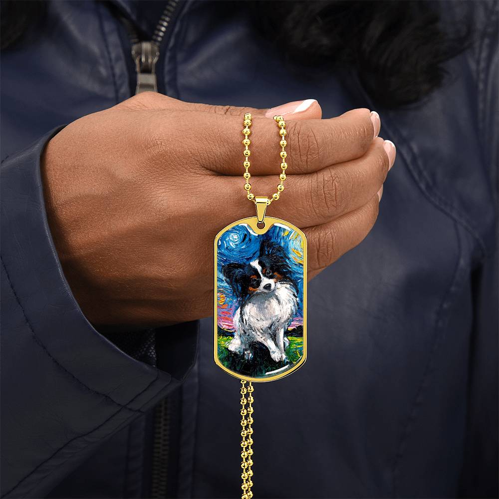 Papillon Starry Night Dog Tag Necklace