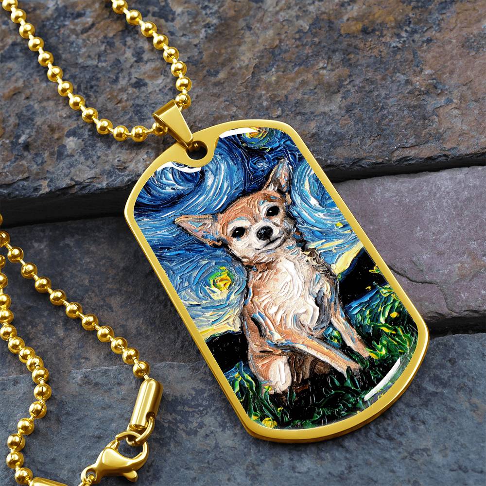 Chihuahua Starry Night Dog Tag Necklace
