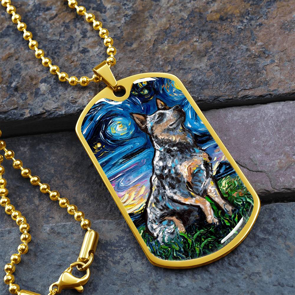 Blue Heeler Starry Night Dog Tag Necklace
