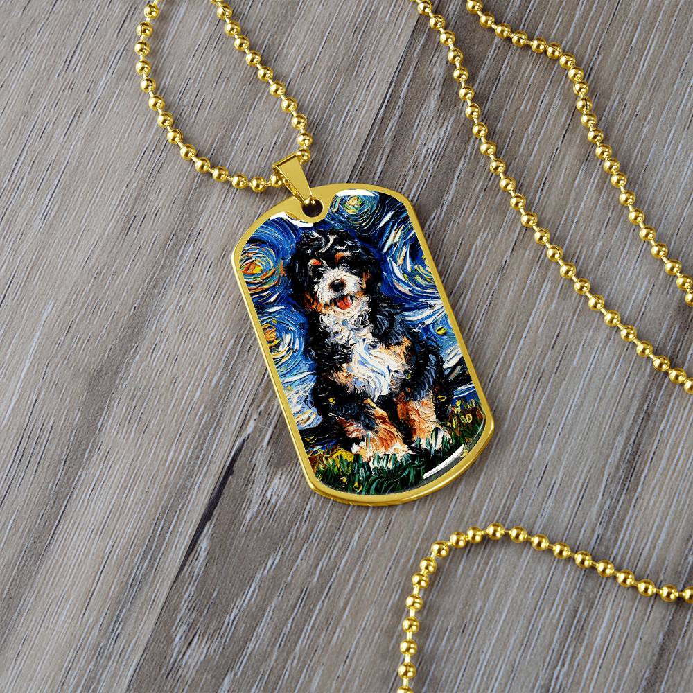 Bernedoodle Starry Night Dog Tag Necklace