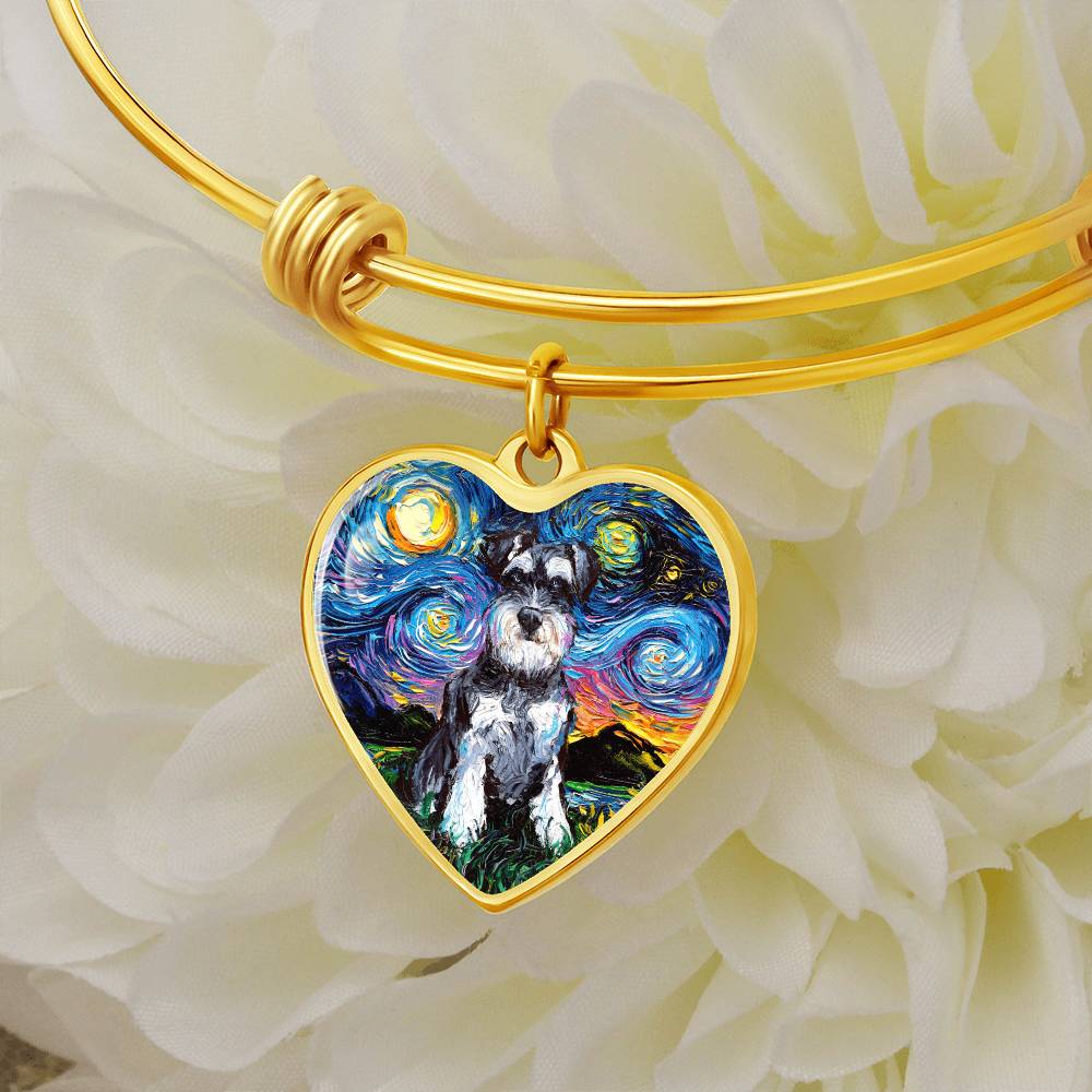 Schnauzer Starry Night Heart Bangle Bracelet