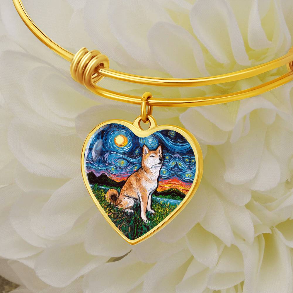 Shiba Inu Starry Night Heart Bangle Bracelet