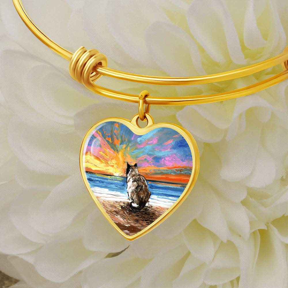 Beach Days - Snowshoe Cat Starry Night Heart Bangle Bracelet