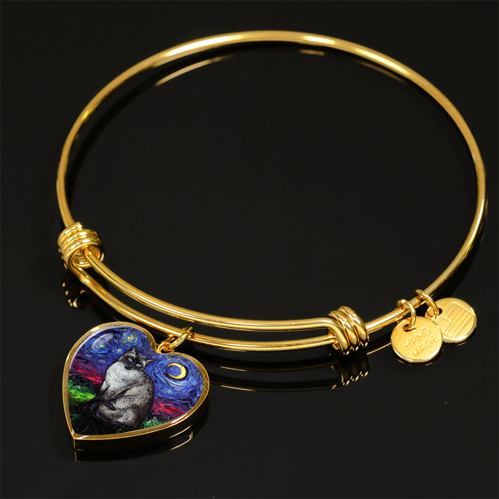 Siamese Cat Starry Night Heart Necklace