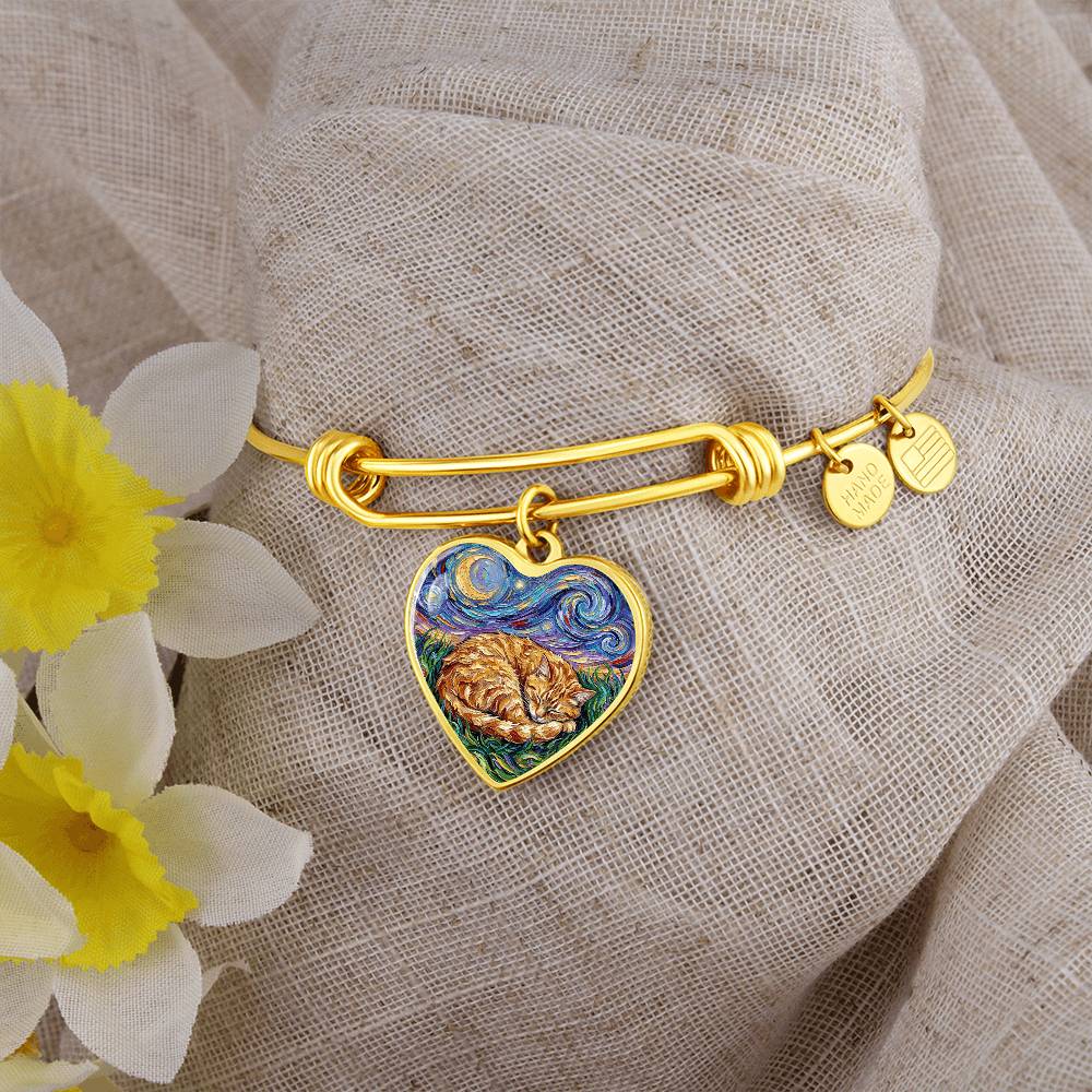 Sleepy Orange Tabby Night Heart Bracelet