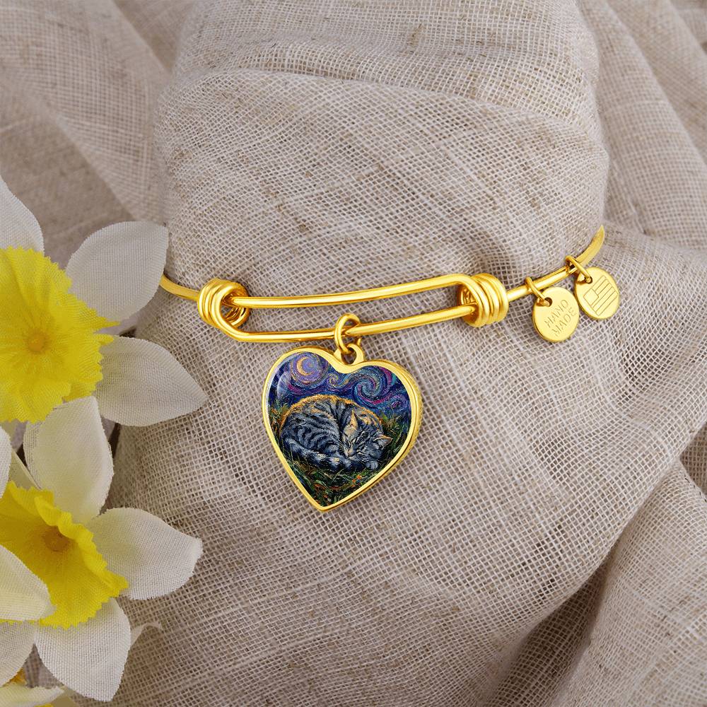 Sleepy American Shorthair Tabby Heart Bracelet