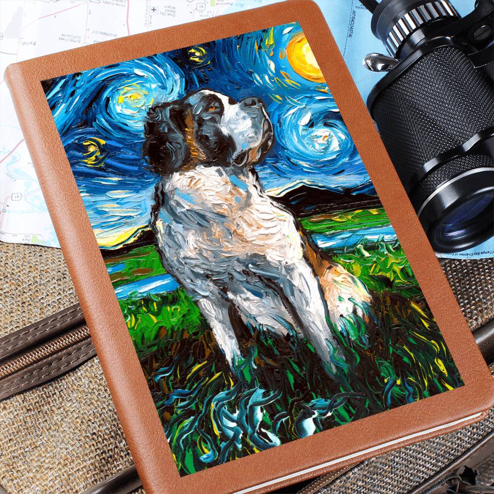 Saint Bernard Starry Night Leather Journal