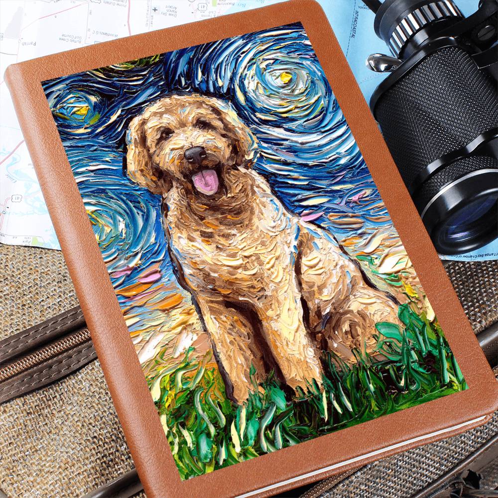 Goldendoodle Starry Night Leather Journal