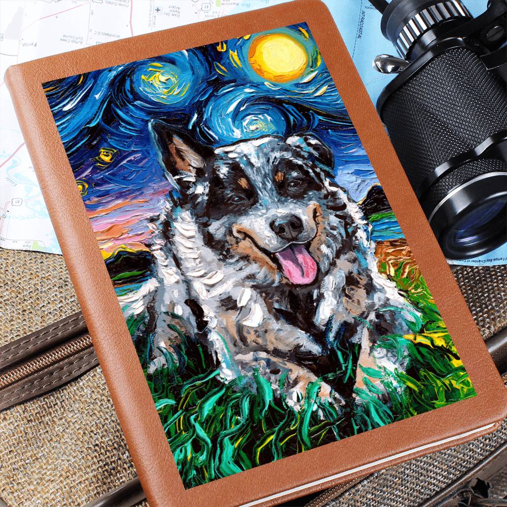 Blue Cattle Dog Starry Night Leather Journal