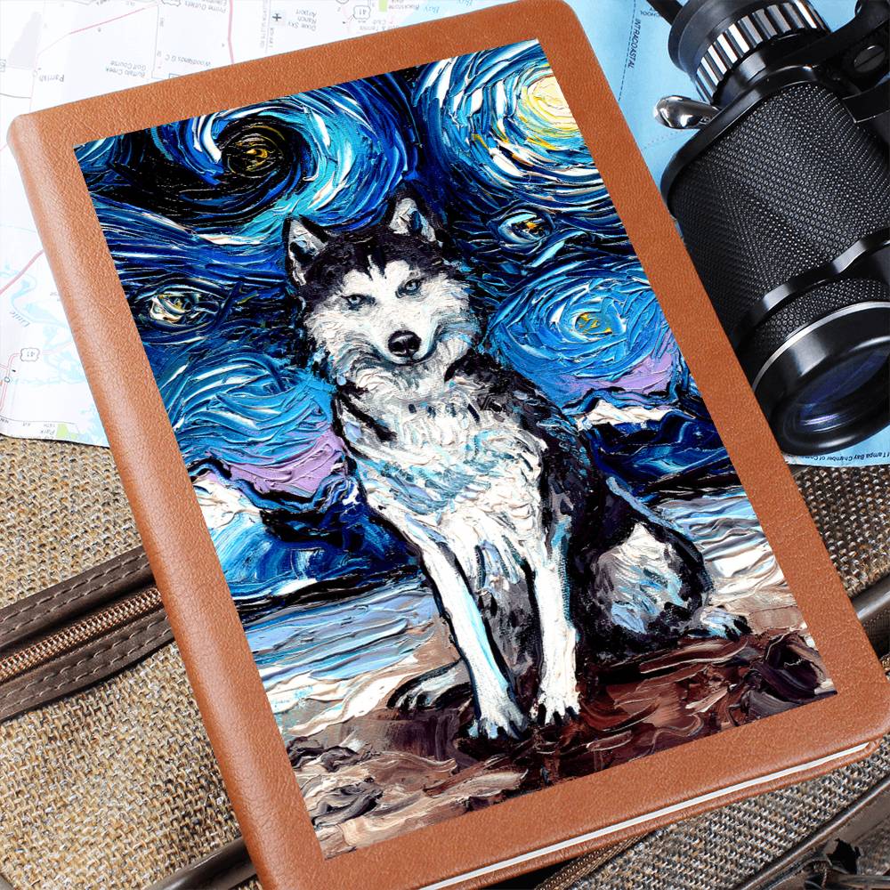 Husky Starry Night Leather Journal