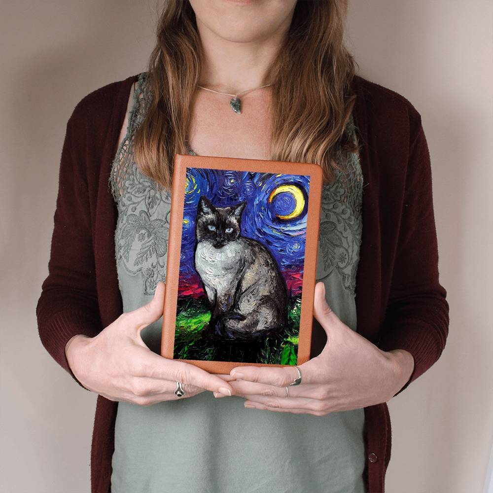 Siamese CatStarry Night Leather Journal