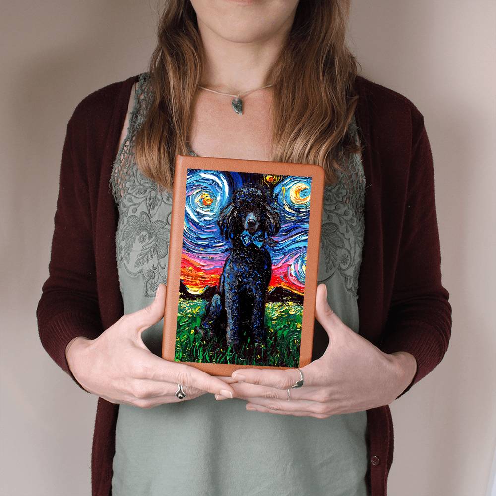 Black Poodle Starry Night Leather Journal