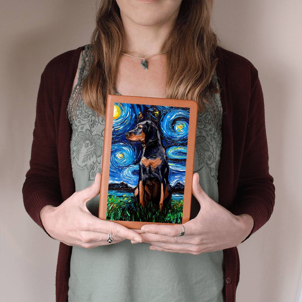 Black and Tan Coonhound Starry Night Leather Journal