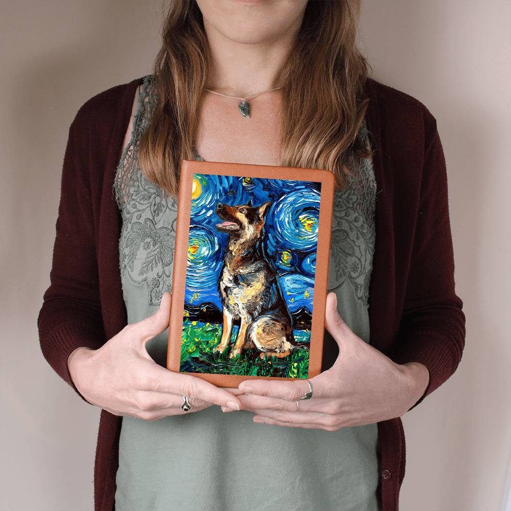 German Shepherd Starry Night Leather Journal