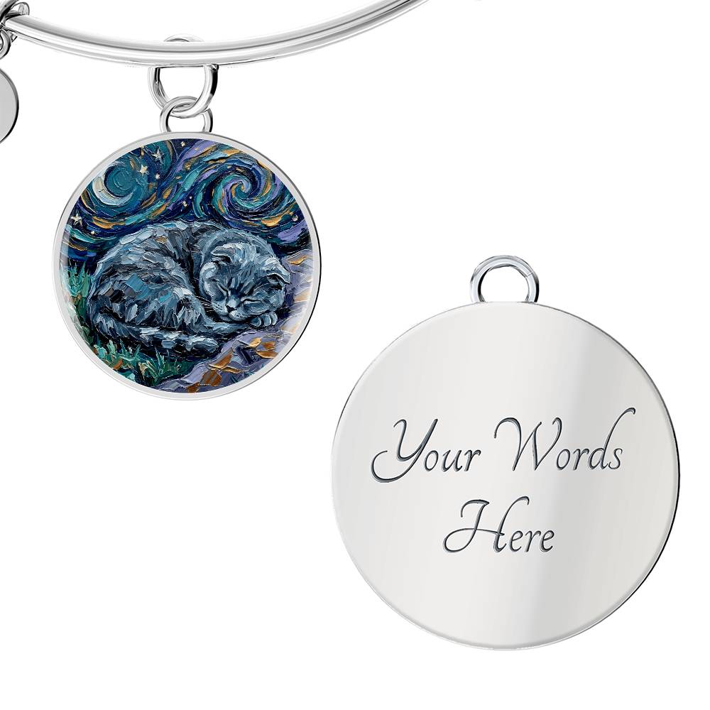 Sleepy Scottish Fold Round Charm Bracelet