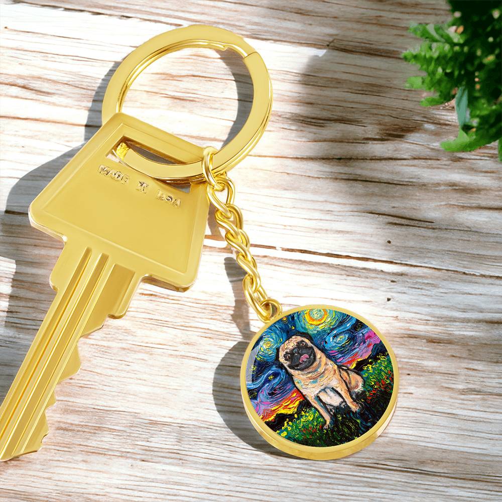Fawn Pug Starry Night Round Keychain