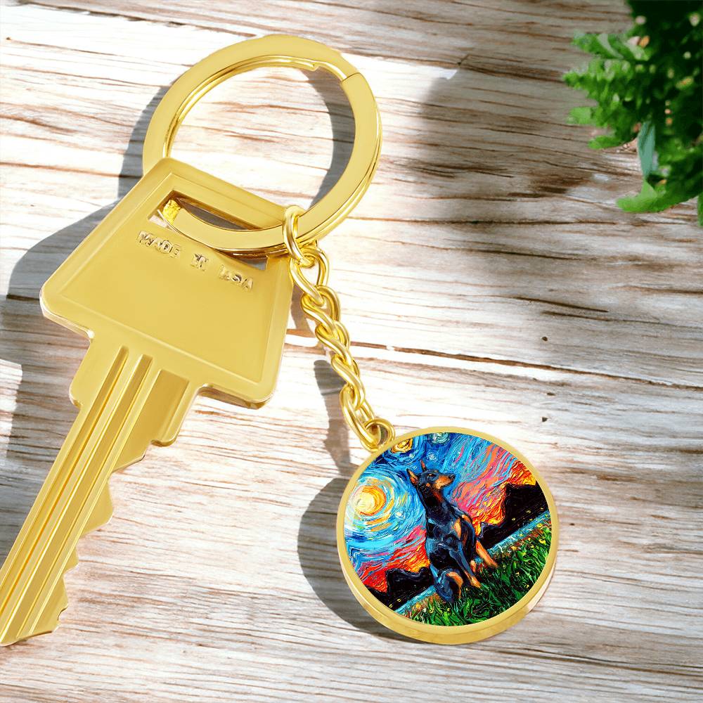 Doberman Pinscher Starry Night Round Keychain