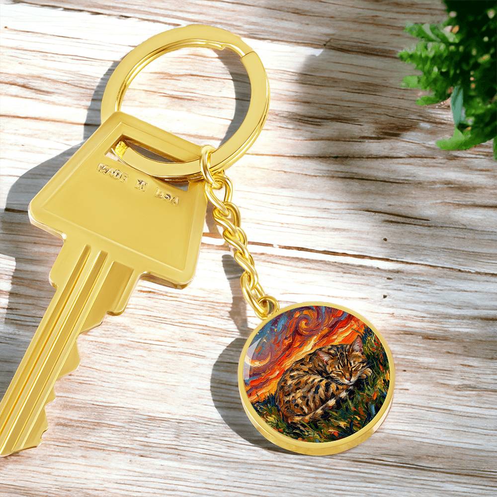 Sleepy Egyptian Mau Night Round Keychain