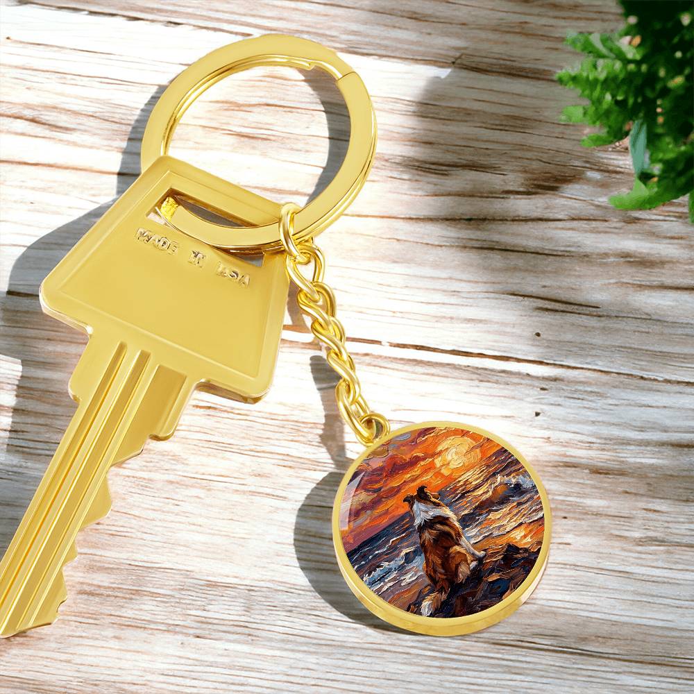 Beach Night - Collie Round Keychain