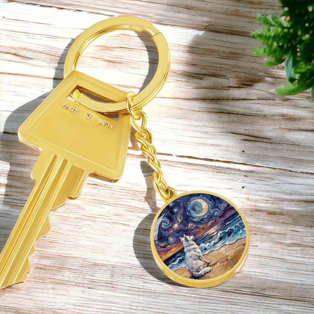Beach Night - Isabella Husky Round Keychain