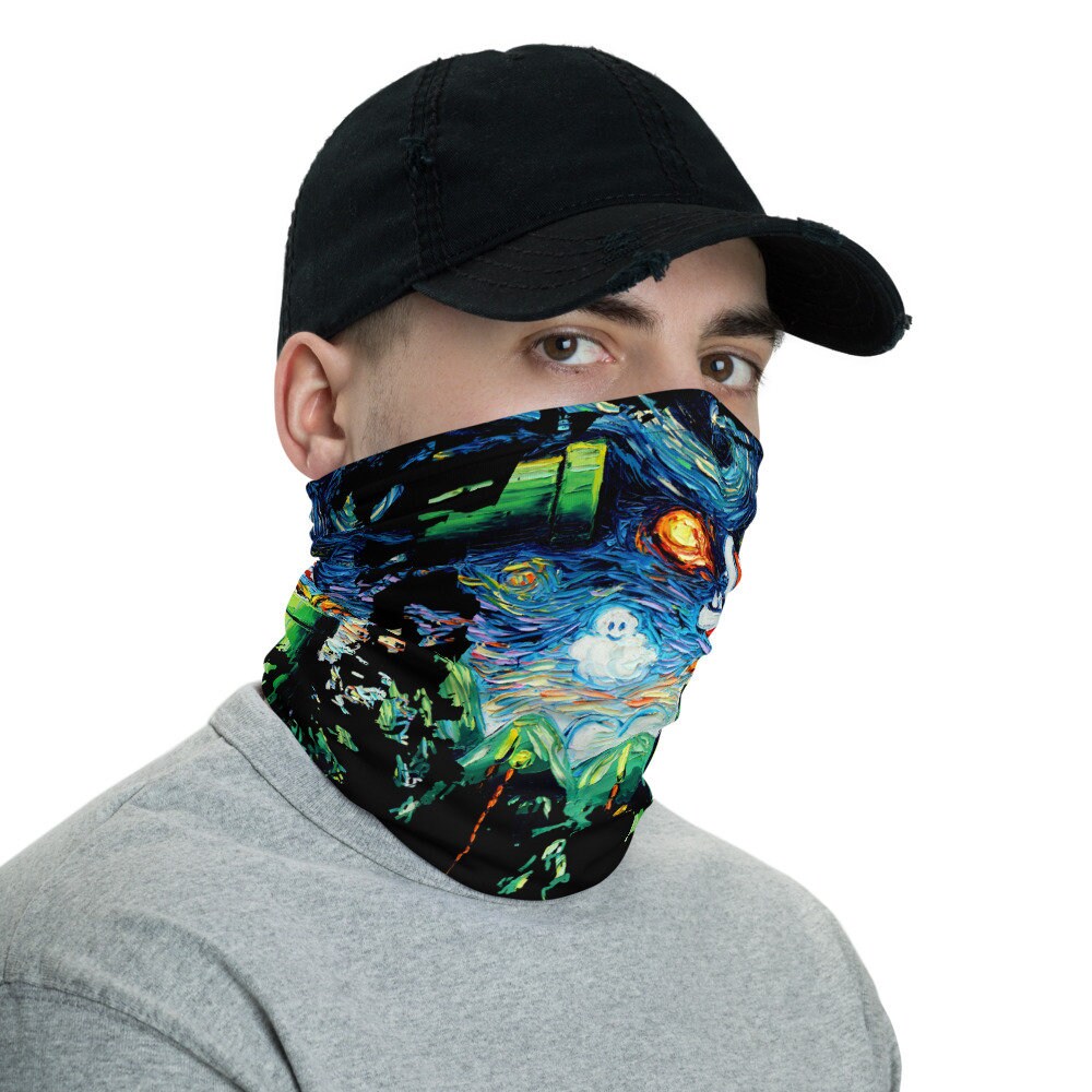 Starry Night Piranha Plant Fireball Retro Video Game Face Mask Gamer Gaming Face Shield Washable Reusable Neck Gaiter Art by Aja
