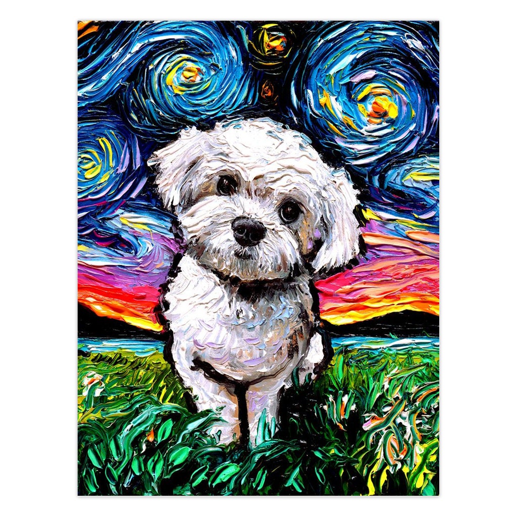 Maltipoo Starry Night Greeting Cards Dog Lover Stationary Folded with Envelopes Dog Mom Thank You Card Sympathy Card Christmas Card