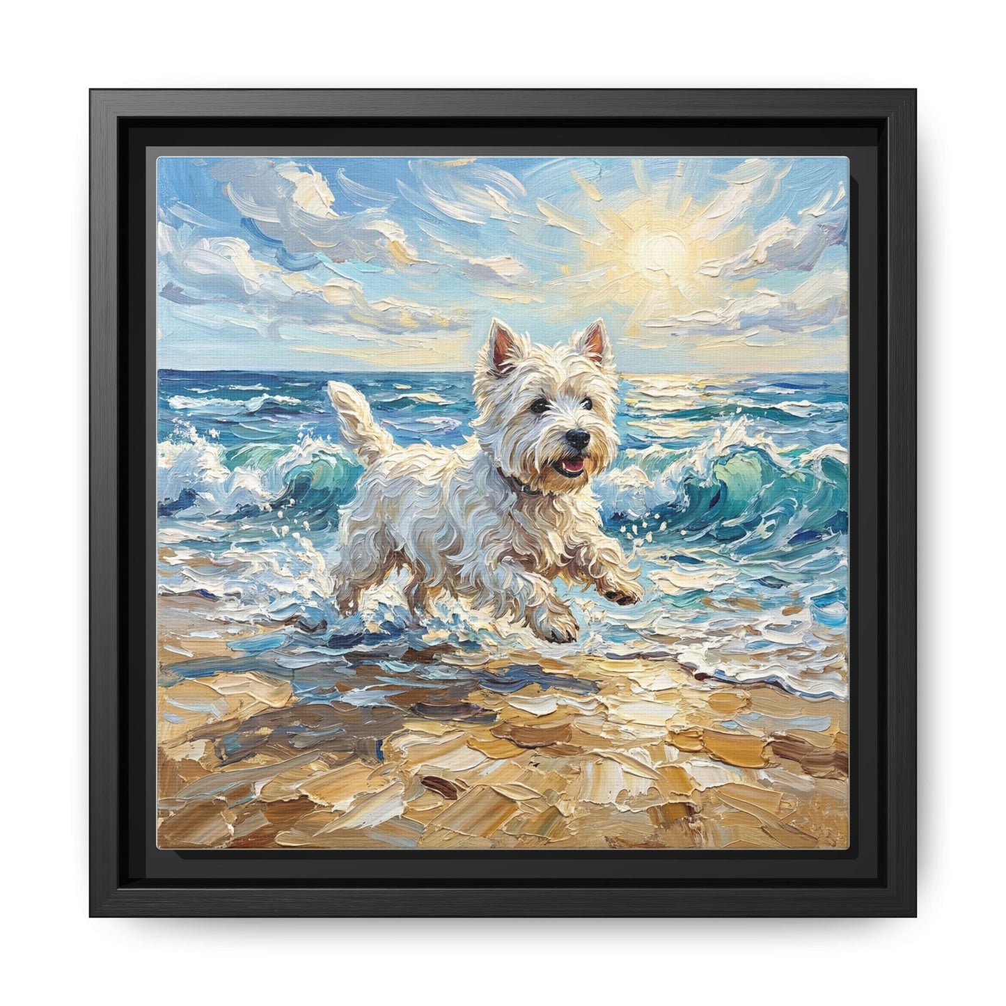 "Frolicking Westie" Framed Canvas Wall Art
