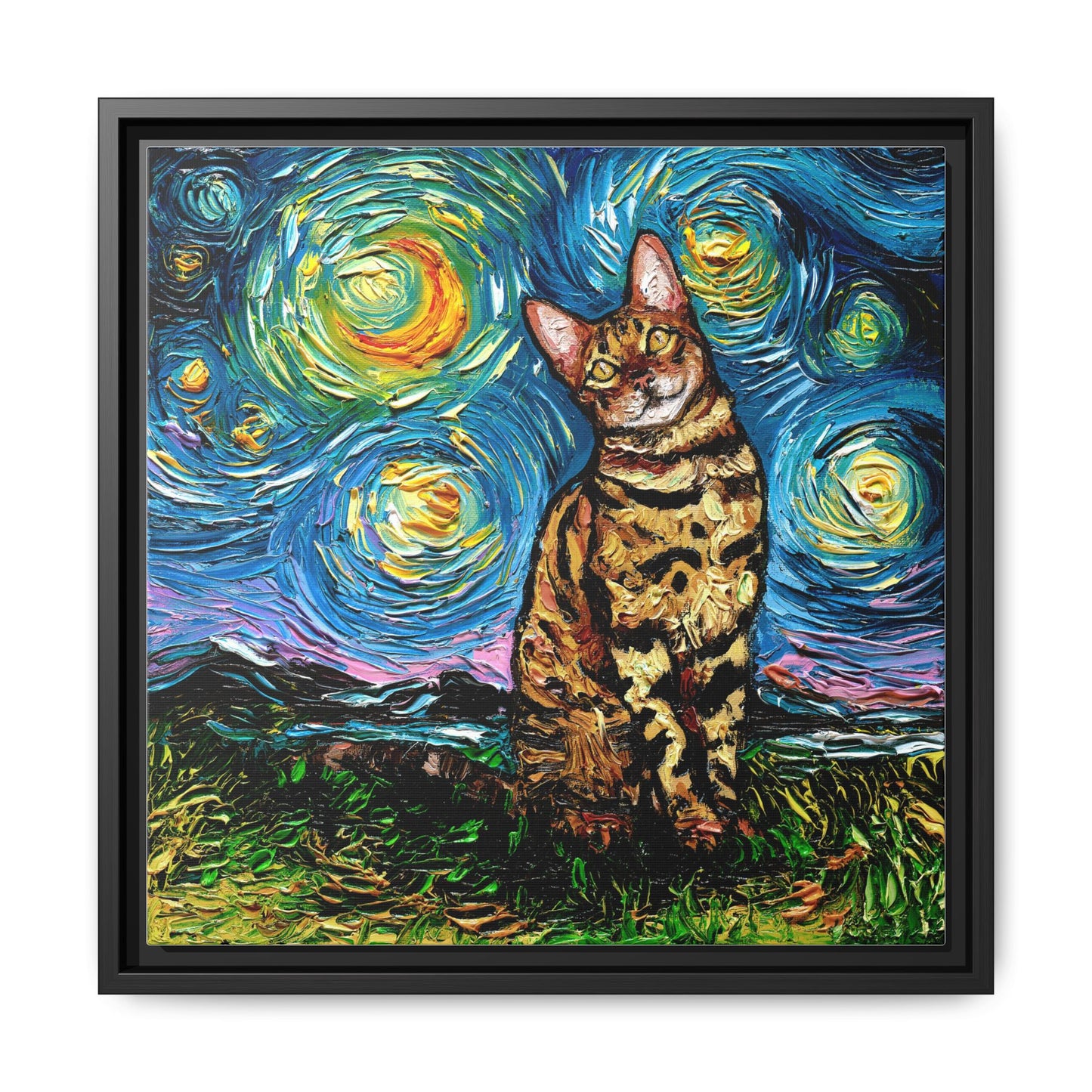 "Bengal Cat Night" Framed Canvas Wall Art