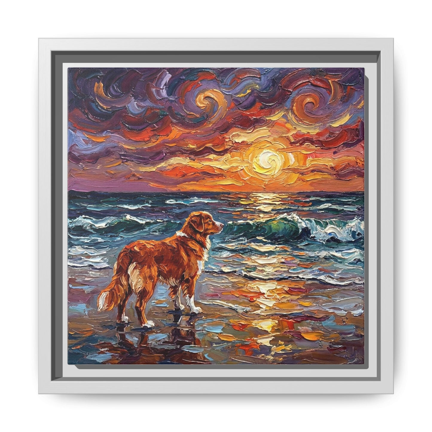 "Beach Sunset - Nova Scotia Duck Tolling Retriever" Framed Canvas Wall Art