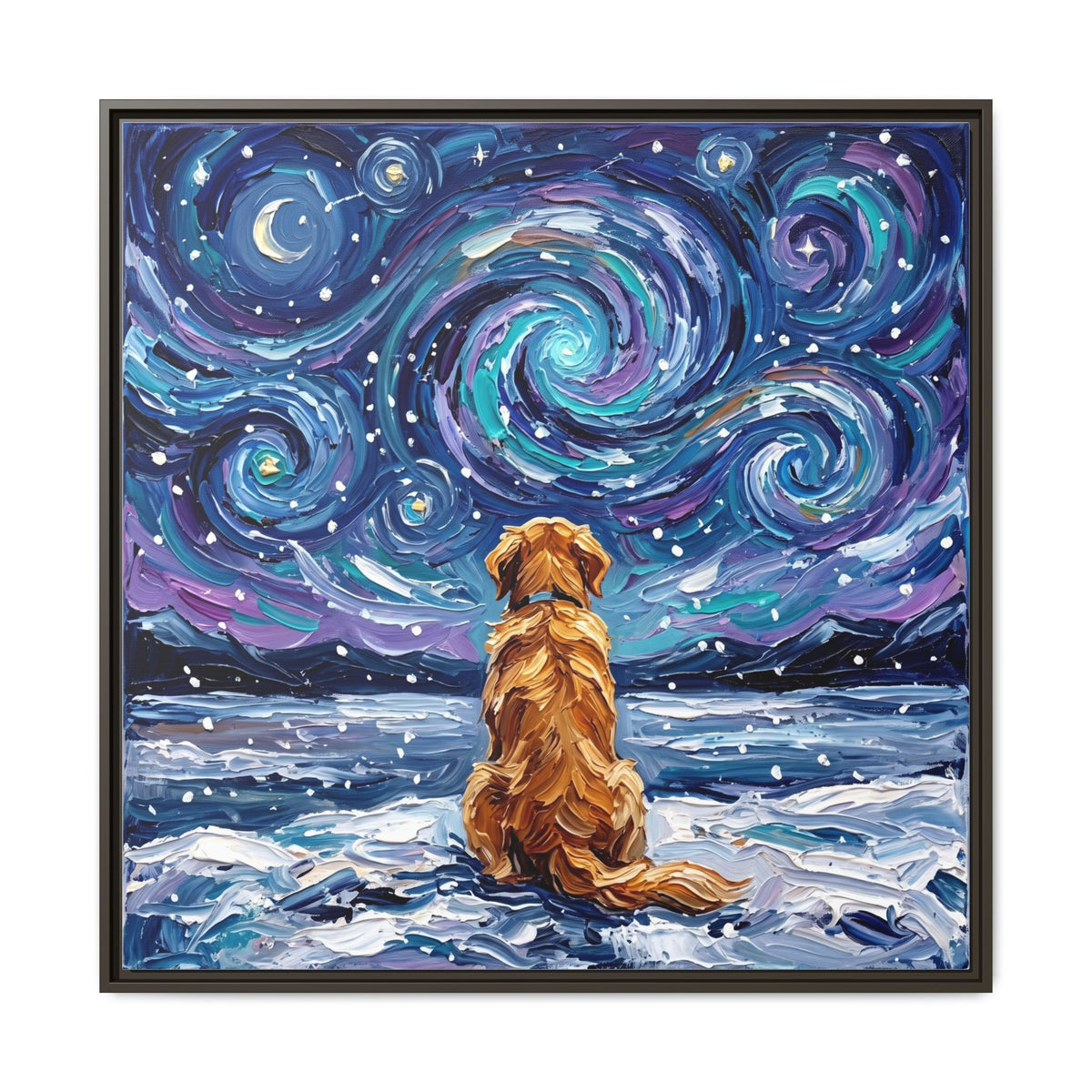 "Snowscape - Golden Retriever" Framed Canvas Wall Art