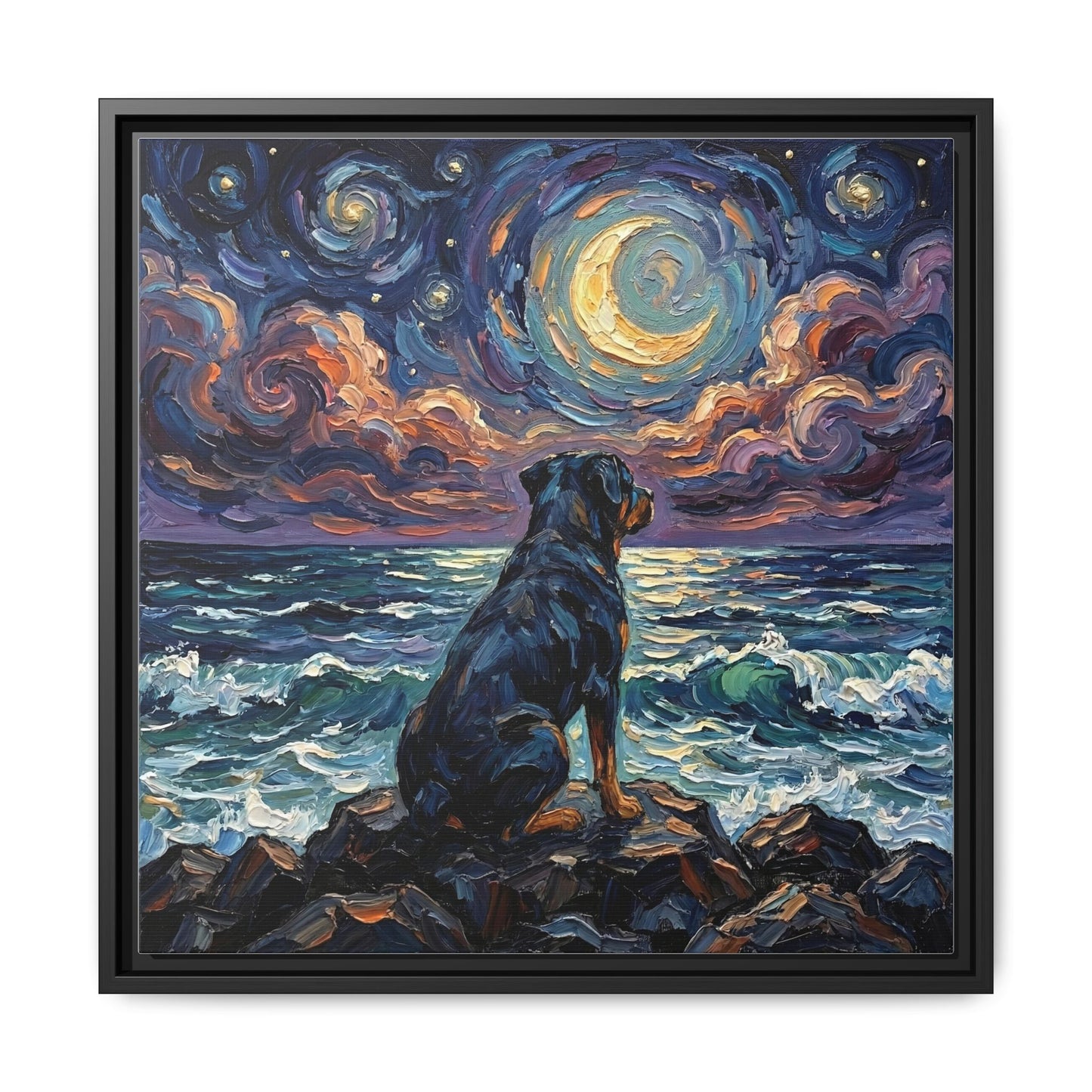 "Beach Nights - Rottweiler" Framed Canvas Wall Art