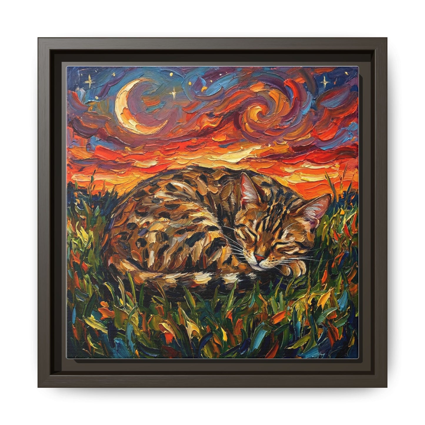 "Sleepy Egyptian Mau Night" Framed Canvas Wall Art