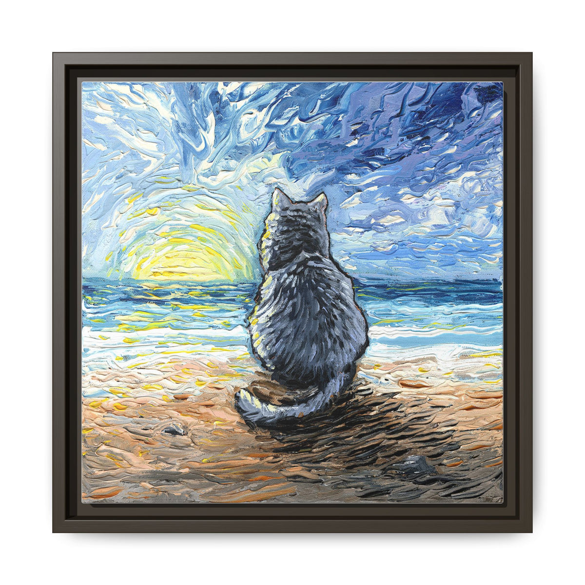 "Beach Day - Nebelung Cat" Framed Canvas Wall Art
