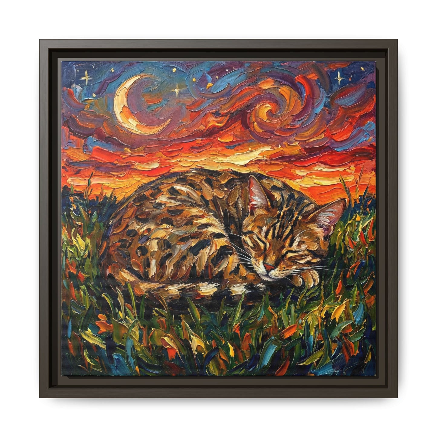 "Sleepy Egyptian Mau Night" Framed Canvas Wall Art